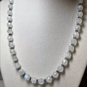 14k Blue Flash Moonstone & Blue Sapphire Necklace
